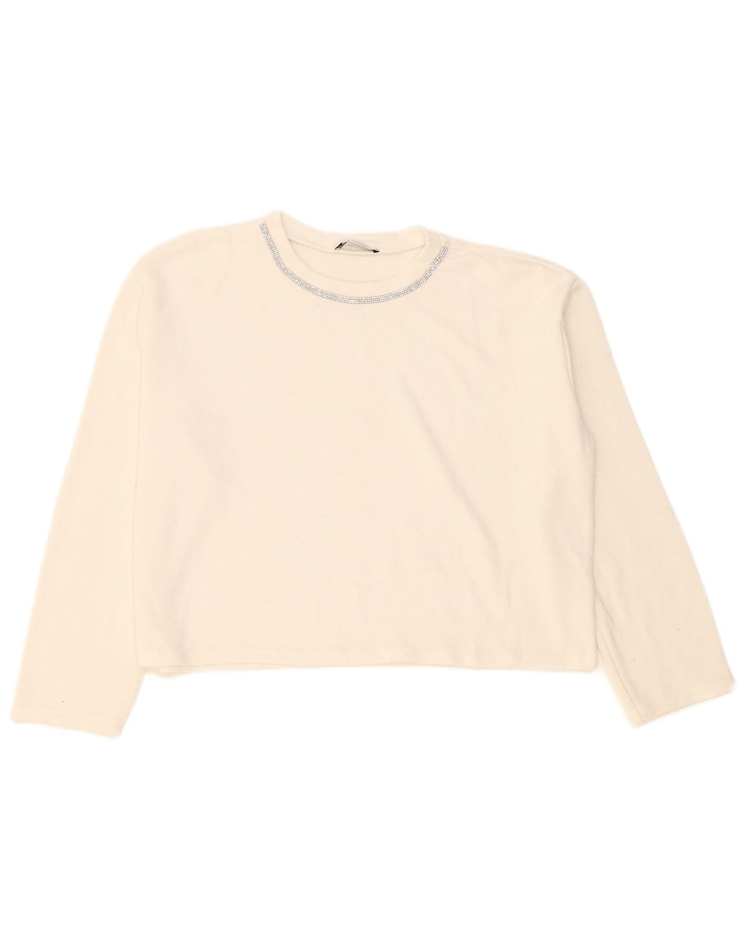 Zara Womens Crop Oversized Top Long Sleeve UK 14 Medium White