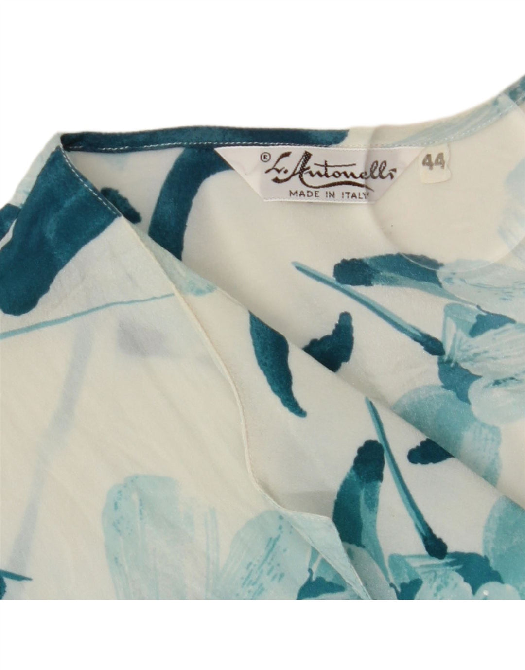 VINTAGE Womens Blouse Top IT 44 Medium Blue Floral Acetate Vintage Vintage and Second-Hand Vintage from Messina Hembry 