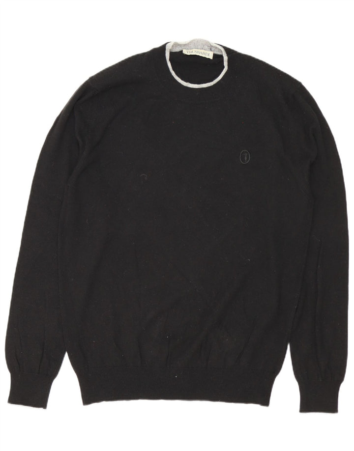 Trussardi Mens Crew Neck Jumper Sweater XL Black Polyamide