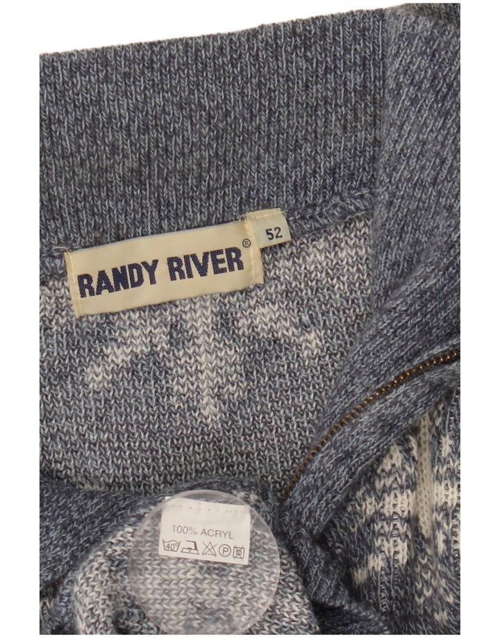 Randy River Mens Zip Neck Jumper Sweater IT 52 Large Grey Geometric