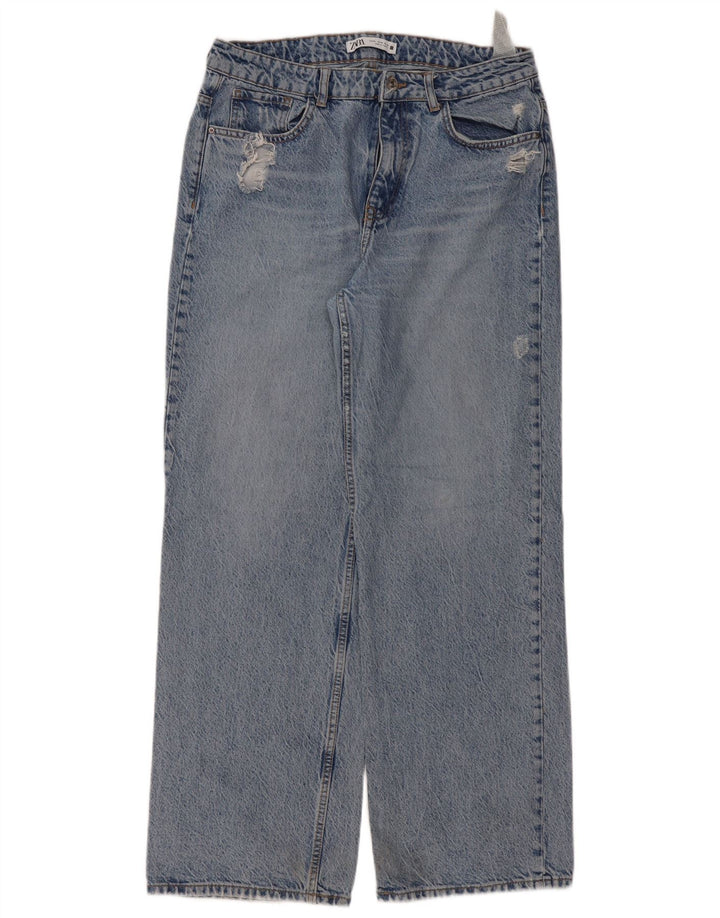 Zara Womens Distressed High Rise Loose Jeans EU 42 Large W32 L31 Blue