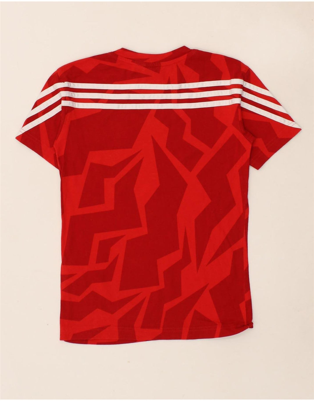 ADIDAS Boys Abstract Pattern T-Shirt Top 7-8 Years Red Cotton Vintage Adidas and Second-Hand Adidas from Messina Hembry 