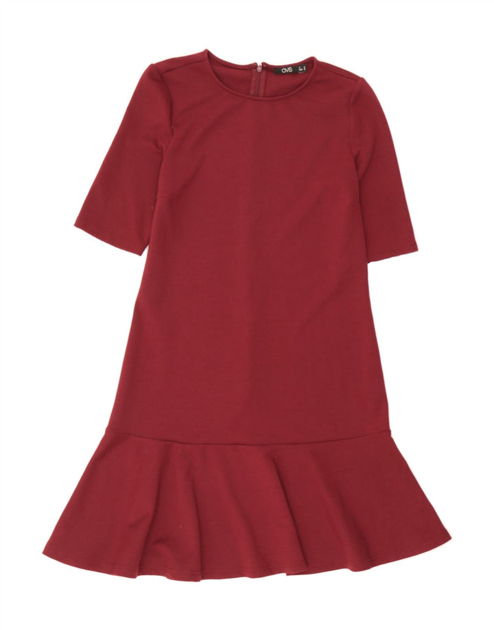 OVS Womens Drop Waist Dress UK 10 Small Maroon Polyester Vintage OVS and Second-Hand OVS from Messina Hembry 