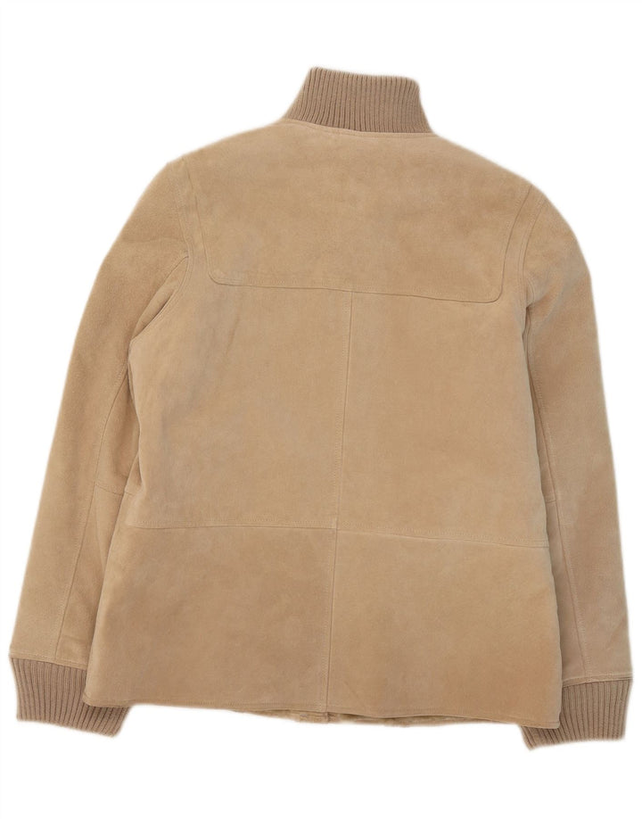 Castro Womens Suede Bomber Jacket UK 14 Large Beige Leather