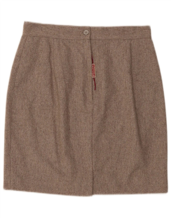 Vintage Womens Mini Skirt Large W32 Beige Flecked Wool