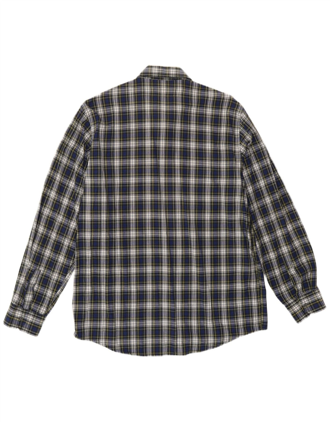 CROWN Mens Flannel Shirt Size 42 Large Navy Blue Check Cotton
