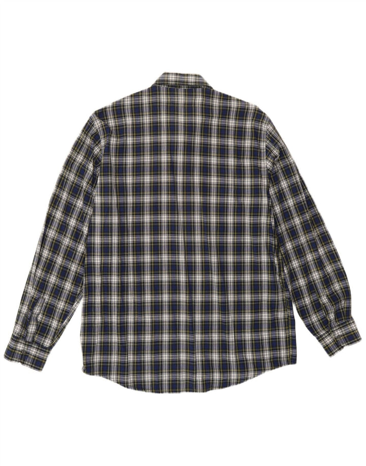 CROWN Mens Flannel Shirt Size 42 Large Navy Blue Check Cotton