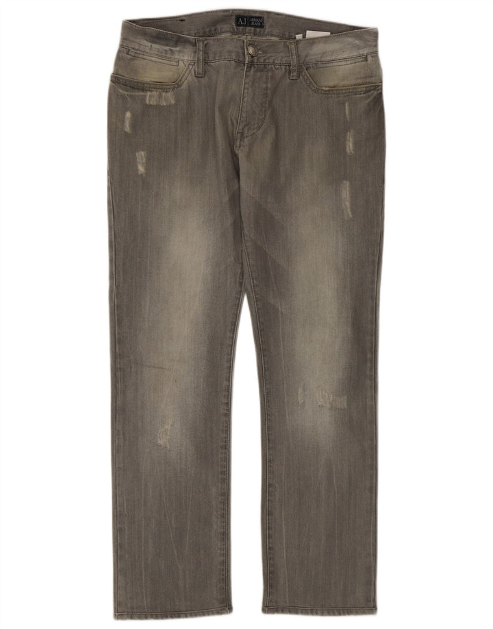 Armani Mens Distressed Straight Jeans W32 L29 Grey Cotton