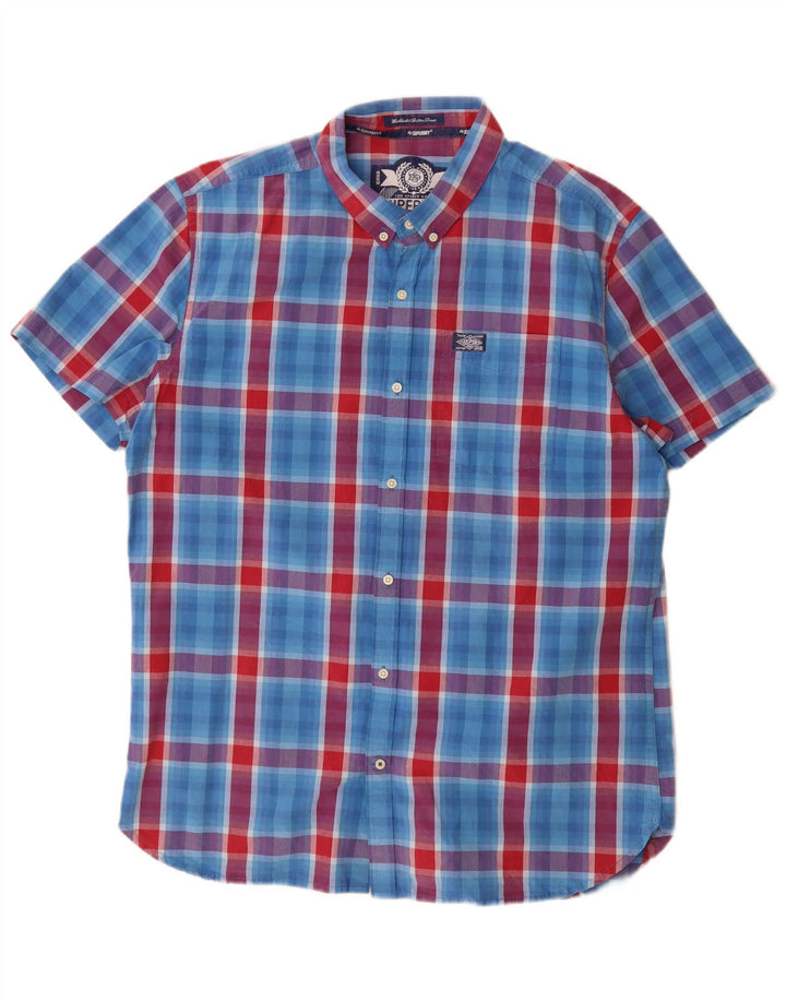 Superdry Mens Short Sleeve Shirt 2XL Blue Check Cotton