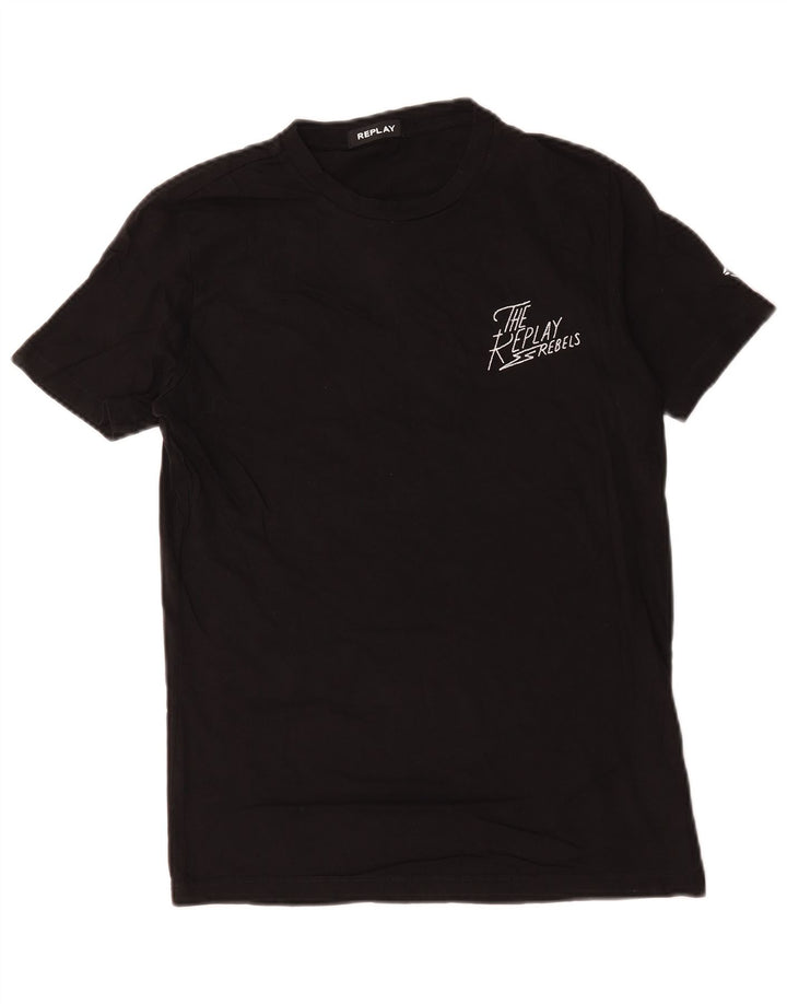Replay Mens Graphic T-Shirt Top Medium Black Cotton