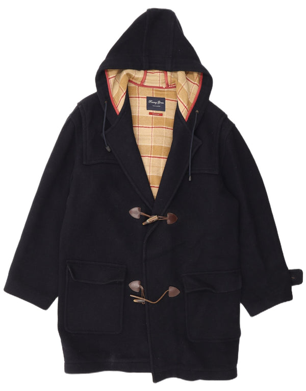 Vintage Mens Hooded Duffle Coat UK 38 Medium Navy Blue Wool