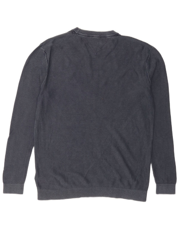 Tommy Hilfiger Mens Crew Neck Jumper Sweater Large Navy Blue Cotton