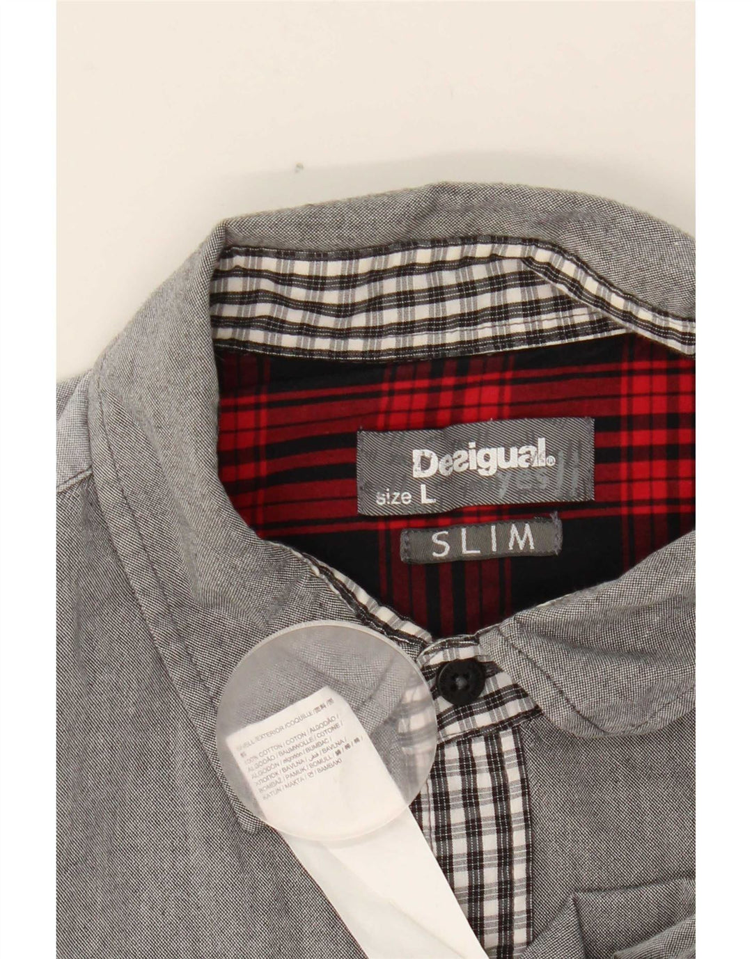 Desigual Mens Slim Shirt Large Grey Check Cotton