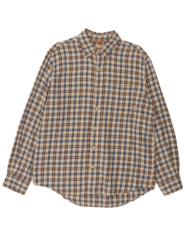 Timberland Mens Flannel Shirt Medium Beige Check Cotton