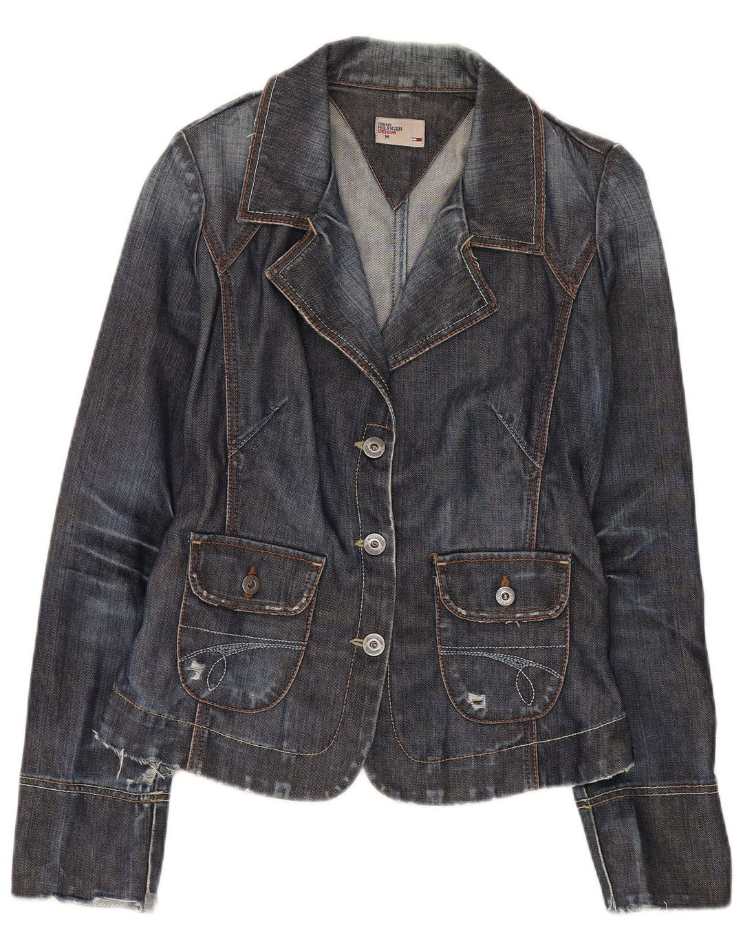 Tommy Hilfiger Womens 3 Button Denim Blazer Jacket UK 12 Medium Navy Blue