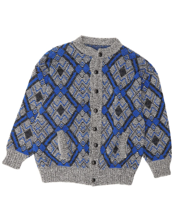 Vintage hombres Cardigan suéter grande gris geométrico