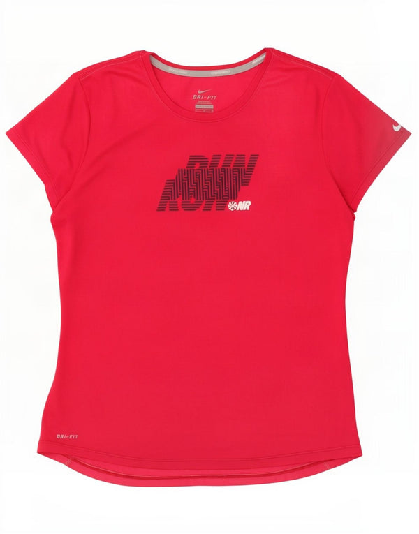 Nike Womens Dri Fit Graphic T-Shirt Top UK 12 Medium Pink Polyester