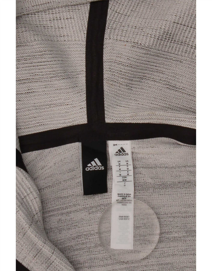 Adidas Mens Zip Hoodie Sweater Medium Grey Striped Polyester