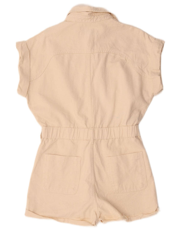 Tuta corta in denim da donna Zara UK 14 Cotone beige medio