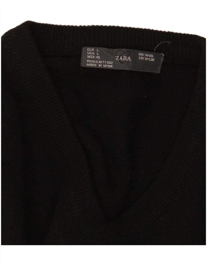 Maglione Zara da uomo con scollo a V grande in lana nera