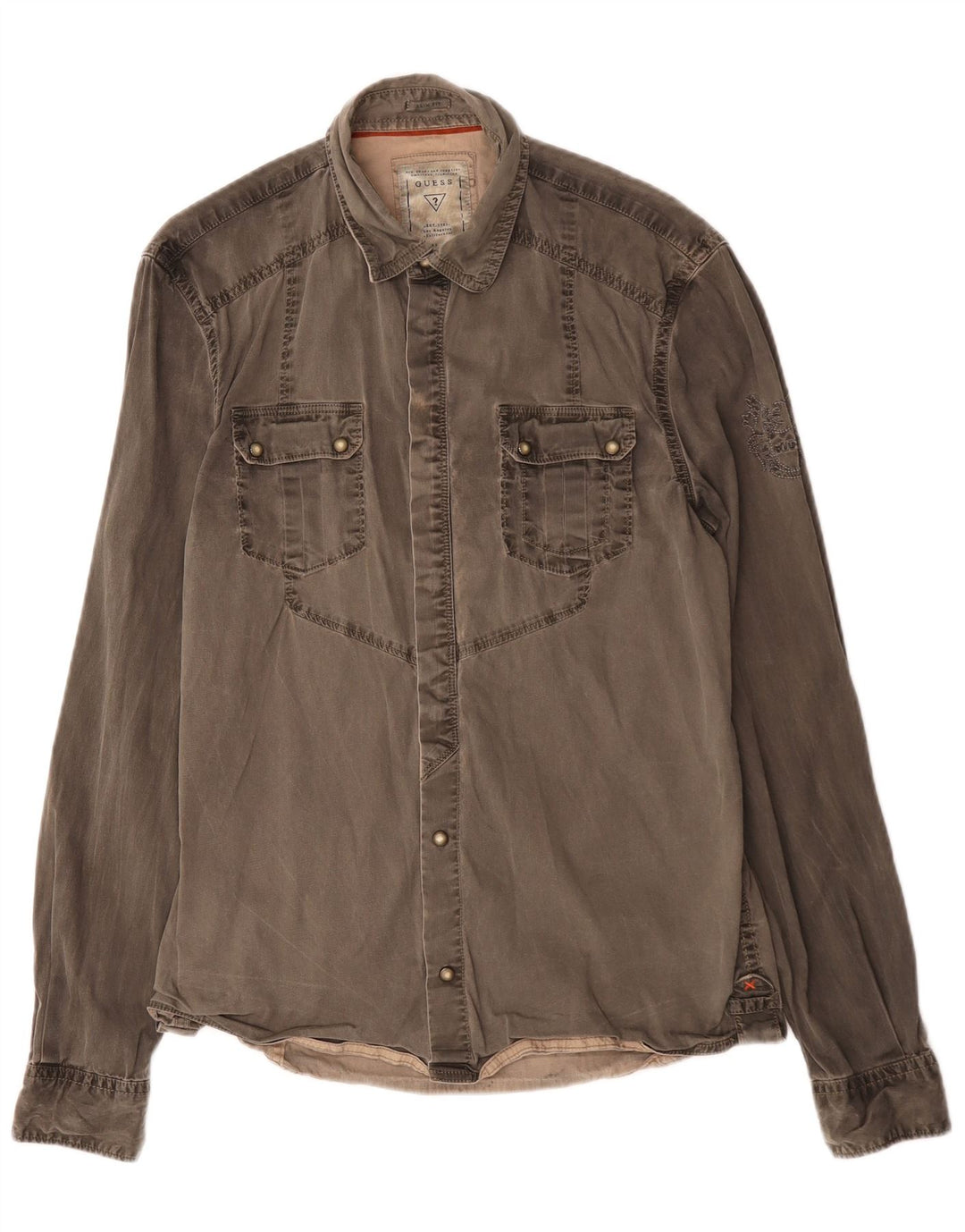 Guess Herre Slim Fit Denim Shirt Medium Khaki Bomuld