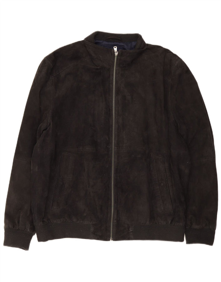 Christian Berg Herre Bomber Ruskindsjakke UK 38 Medium Navy Blue Ruskind