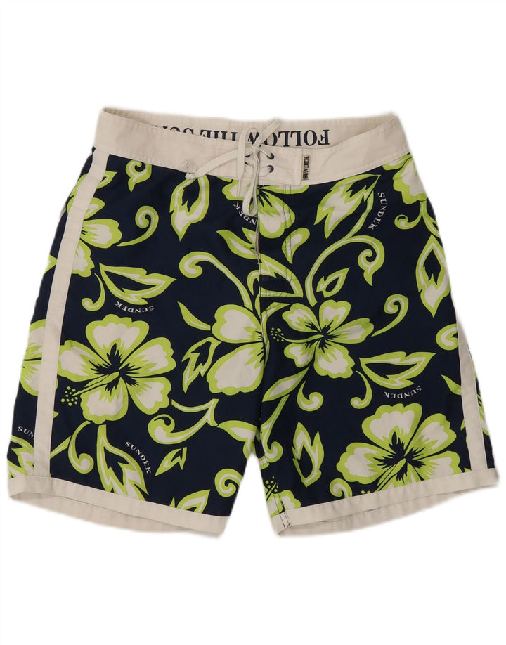 Sundek Mens Graphic Swimming Shorts Medium Navy Blue Floral Polyester