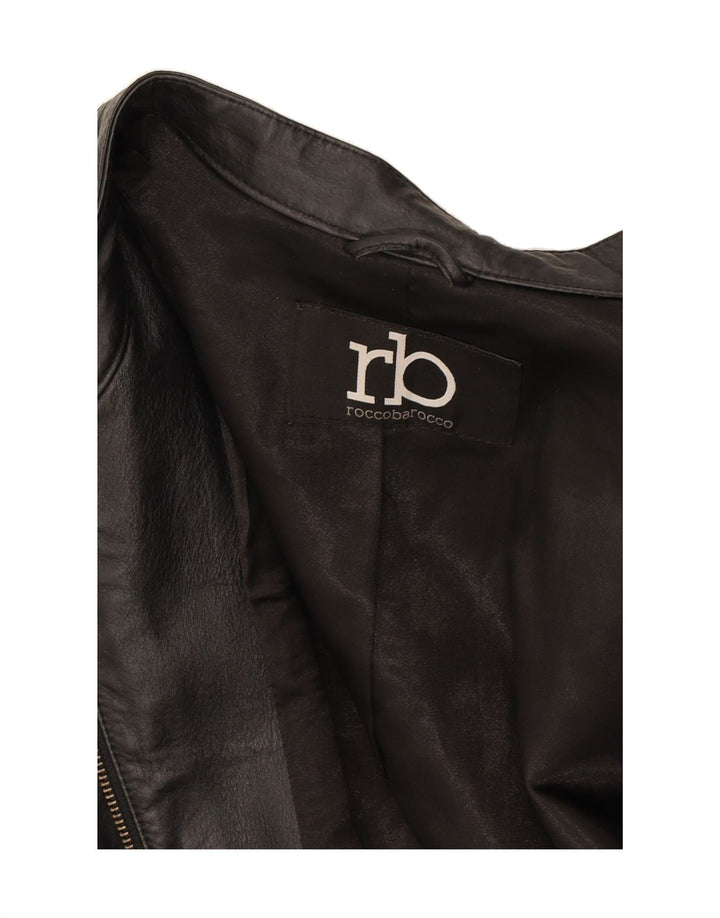 ROCCOBAROCCO Womens Crop Bomber Jacket IT 50 XL Black Colourblock Leather Vintage Roccobarocco and Second-Hand Roccobarocco from Messina Hembry 