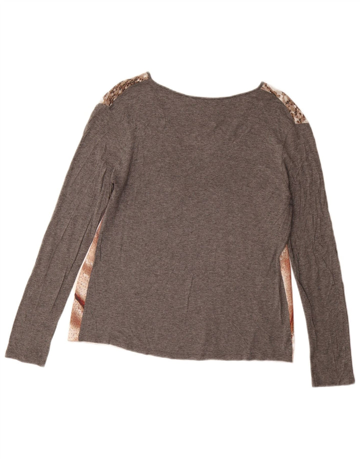 ZARA Womens Graphic Top Long Sleeve UK 14 Medium Grey Patchwork