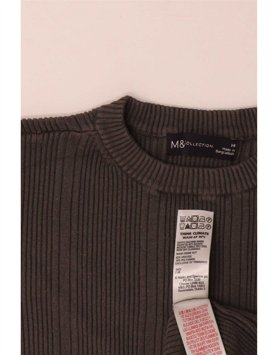 Marks & Spencer Womens Top Long Sleeve UK 14 Medium Grey Viscose