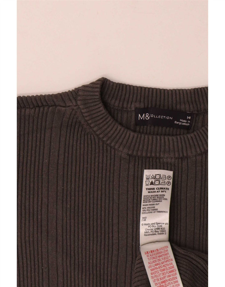 Marks & Spencer Womens Top Long Sleeve UK 14 Medium Grey Viscose