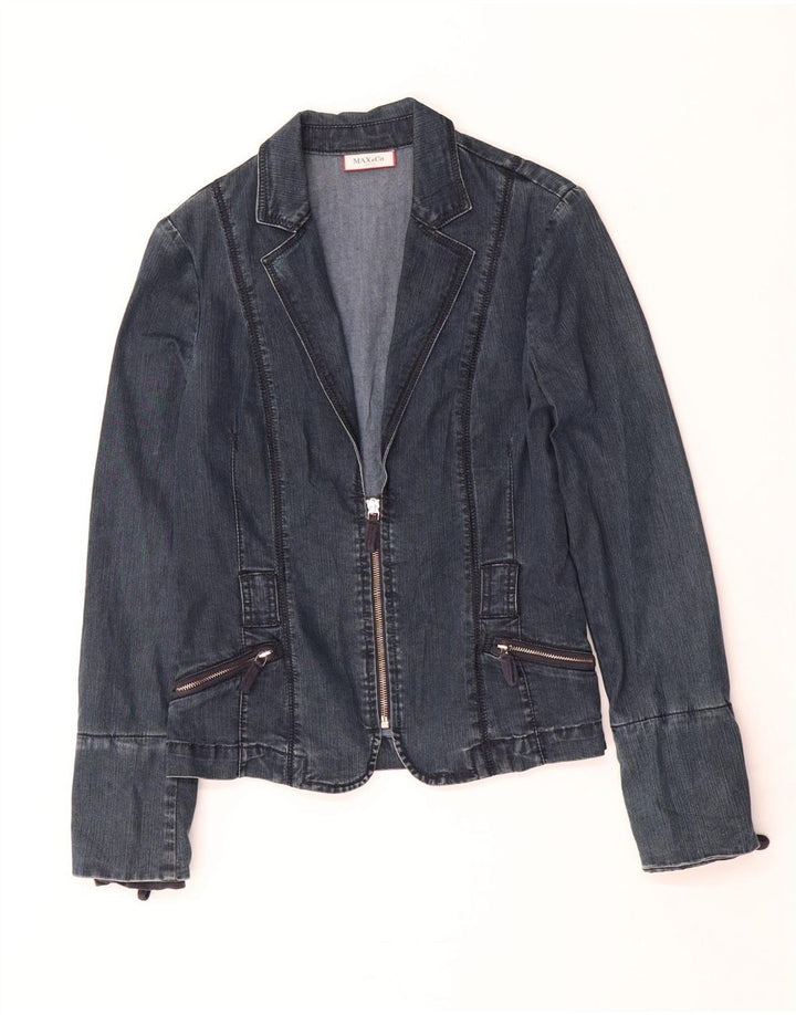 MAX & CO. Womens Denim Blazer Jacket UK 10 Small Blue Cotton