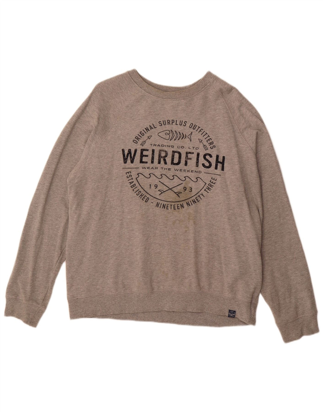 WEIRD FISH Mens Graphic Sweatshirt Jumper Large Grey Cotton