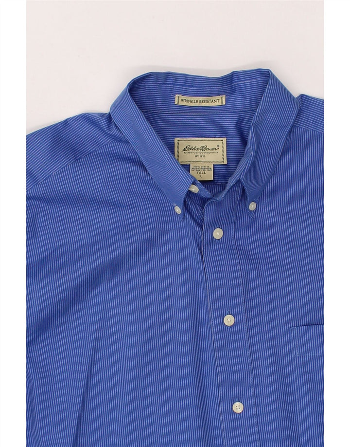 EDDIE BAUER Mens Tall Shirt Large Blue Pinstripe Cotton Vintage Eddie Bauer and Second-Hand Eddie Bauer from Messina Hembry 