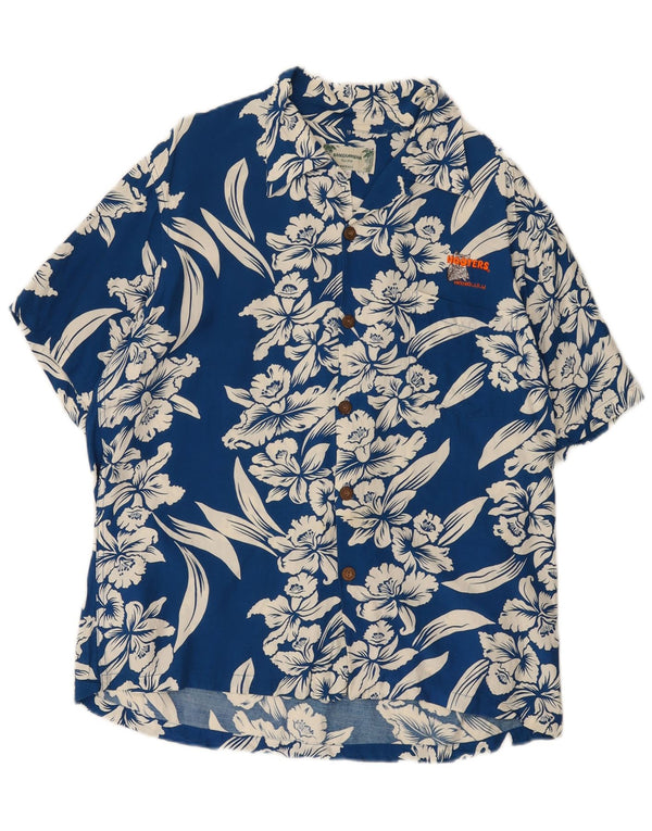 Kamehameha Mens Short Sleeve Shirt Large Blue Floral