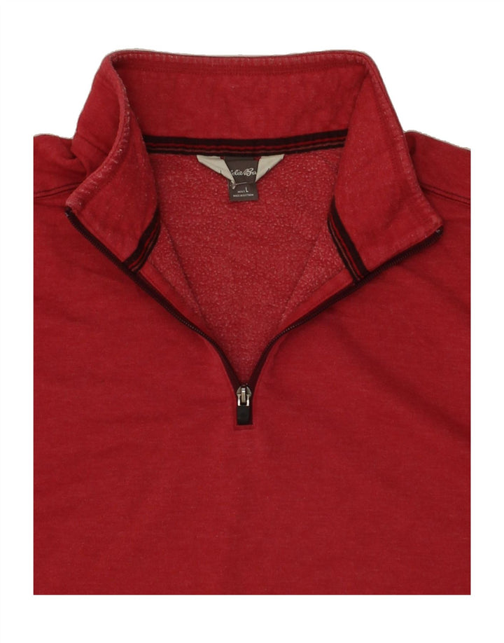 EDDIE BAUER Mens Zip Neck Sweatshirt Jumper Large Red Cotton Vintage Eddie Bauer and Second-Hand Eddie Bauer from Messina Hembry 