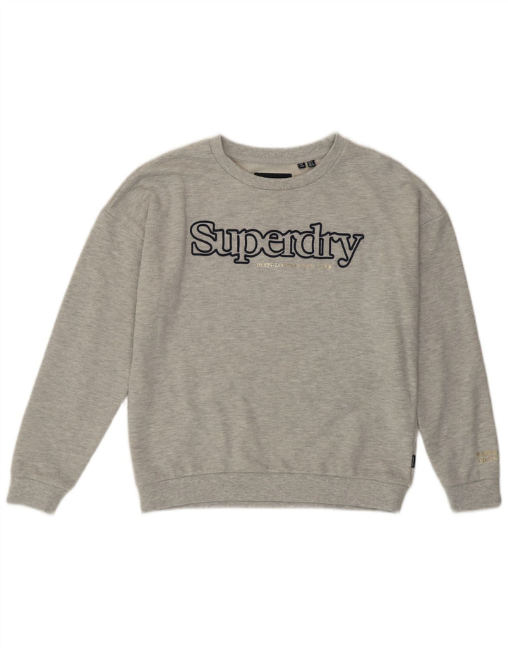 SUPERDRY Womens Oversized Graphic Sweatshirt Jumper UK 8 Small Grey Cotton