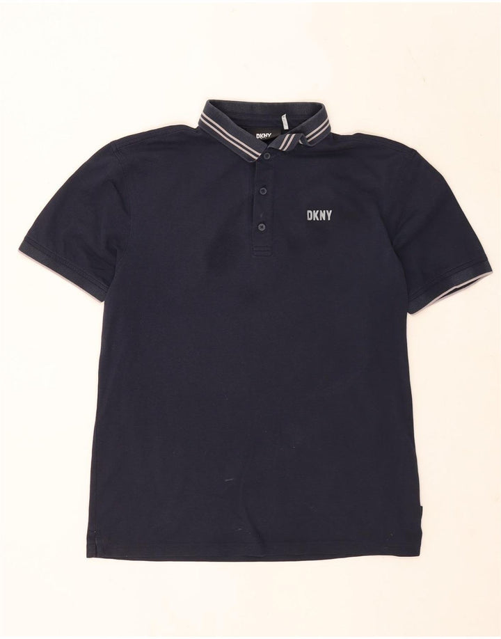 Dkny Mens Polo Shirt Medium Navy Blue Striped