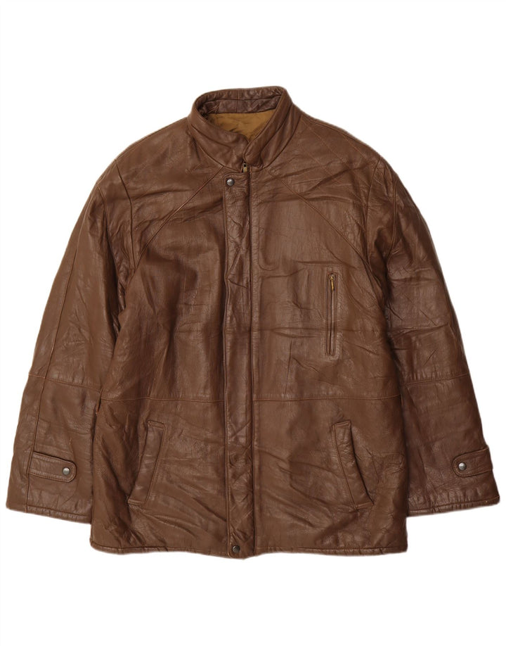 VINTAGE Mens Leather Jacket IT 52 XL Brown Leather