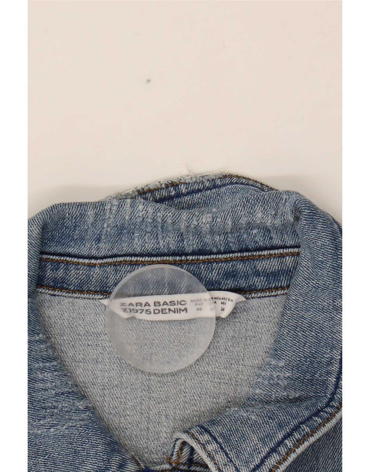 Zara Womens Crop Denim Jacket UK 12 Medium Blue Cotton