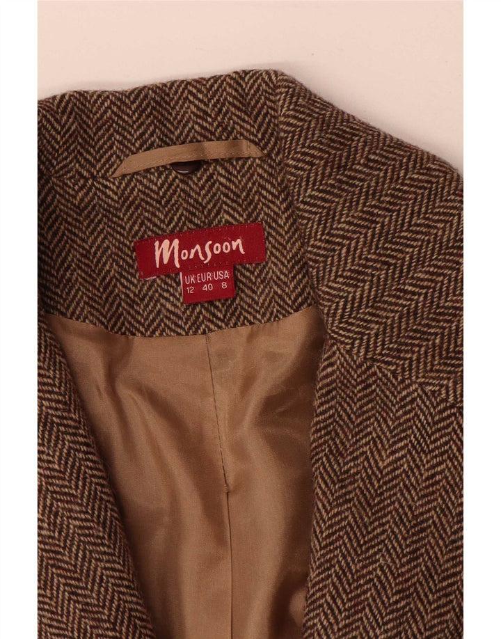 Sacou blazer pentru femei Monsoon, cu 2 nasturi, UK 12, maro mediu, lână în schemă
