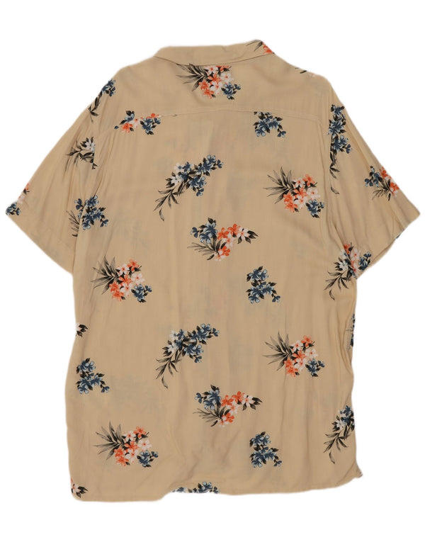 Hollister Mens Short Sleeve Shirt Large Beige Floral Viscose