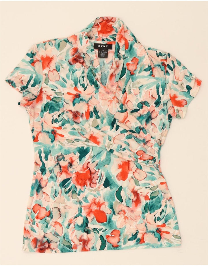 DKNY Womens Blouse Top UK 10 Small Multicoloured Floral Polyester Vintage Dkny and Second-Hand Dkny from Messina Hembry 