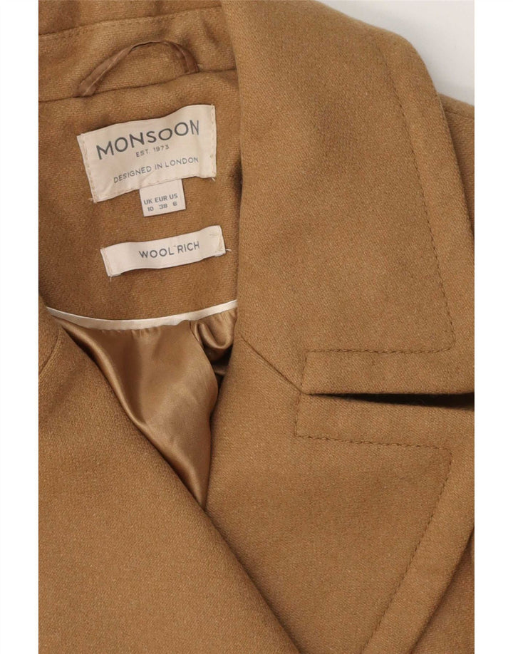 Monsoon Womens Pea Coat UK 10 Small Brown Wool