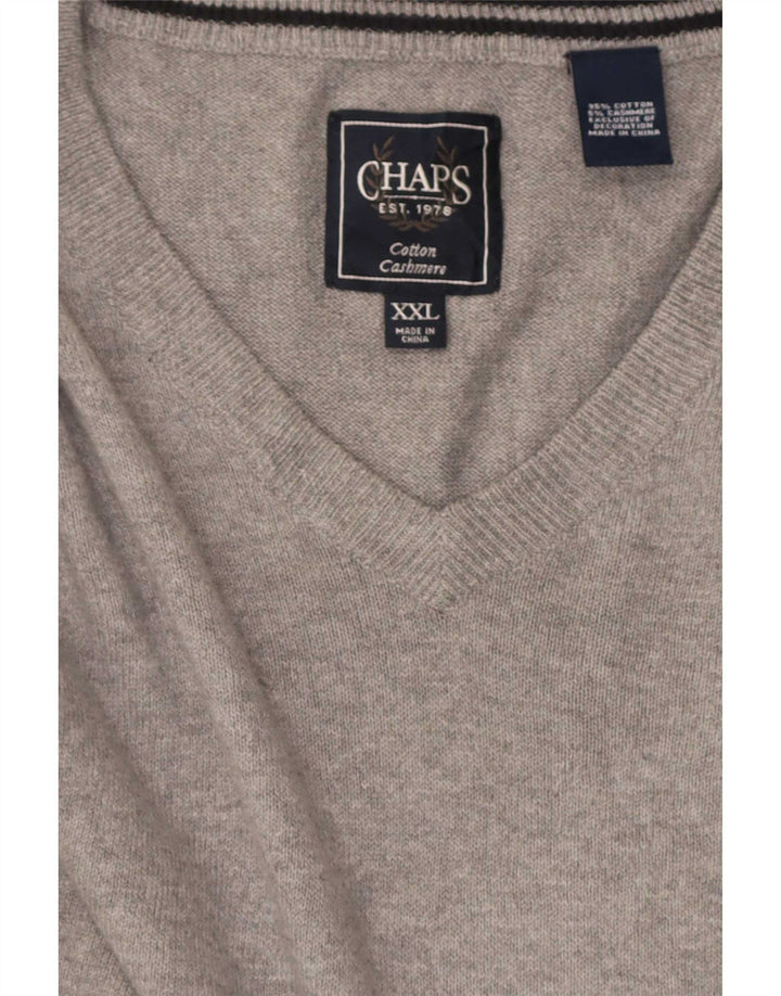 Chaps Mens V-Neck Jumper Sweater 2XL Grey Cotton