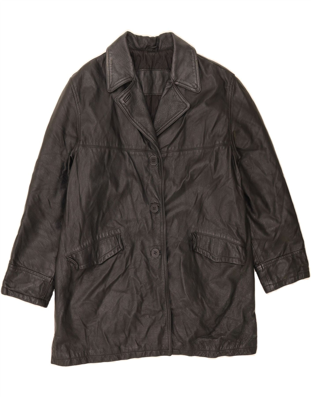 VINTAGE Womens Loose Fit Leather Coat IT 44 Medium Black Leather Vintage Vintage and Second-Hand Vintage from Messina Hembry 