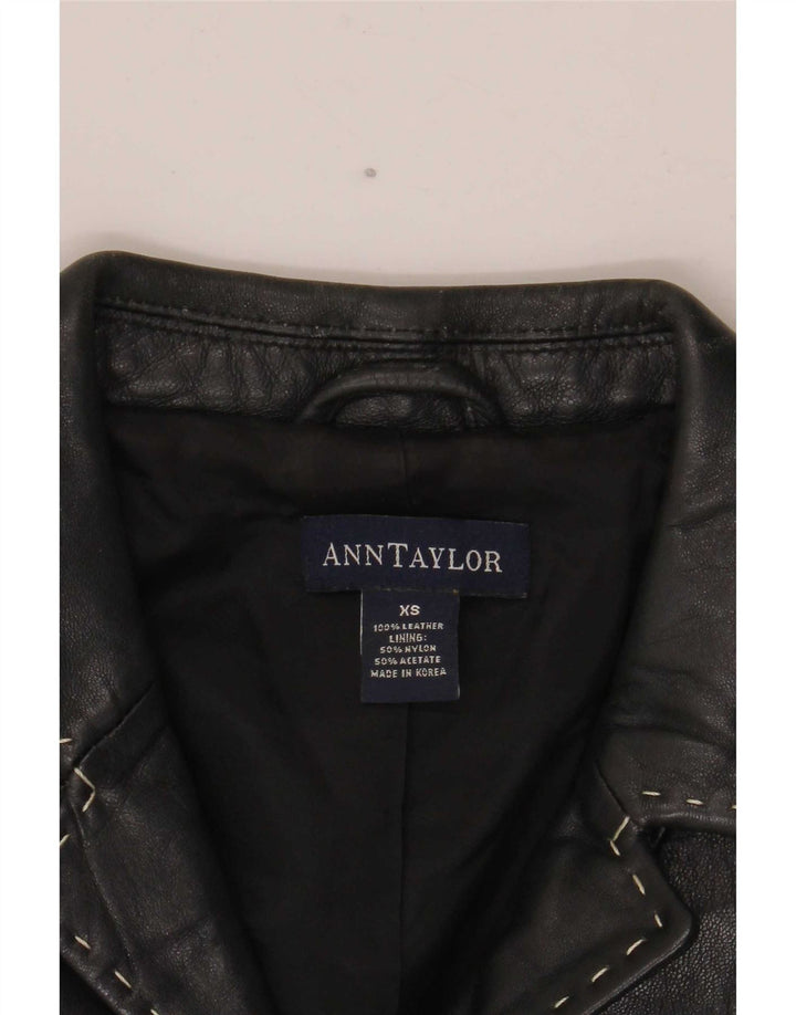 Ann Taylor Γυναικείο Δερμάτινο Μπουφάν UK 6 XS Μαύρο με 4 κουμπιά