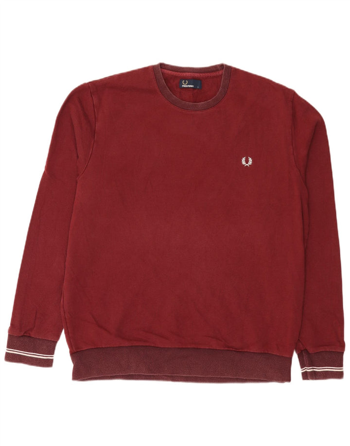 Fred Perry Mens Sweatshirt Jumper Large Burgundy Cotton