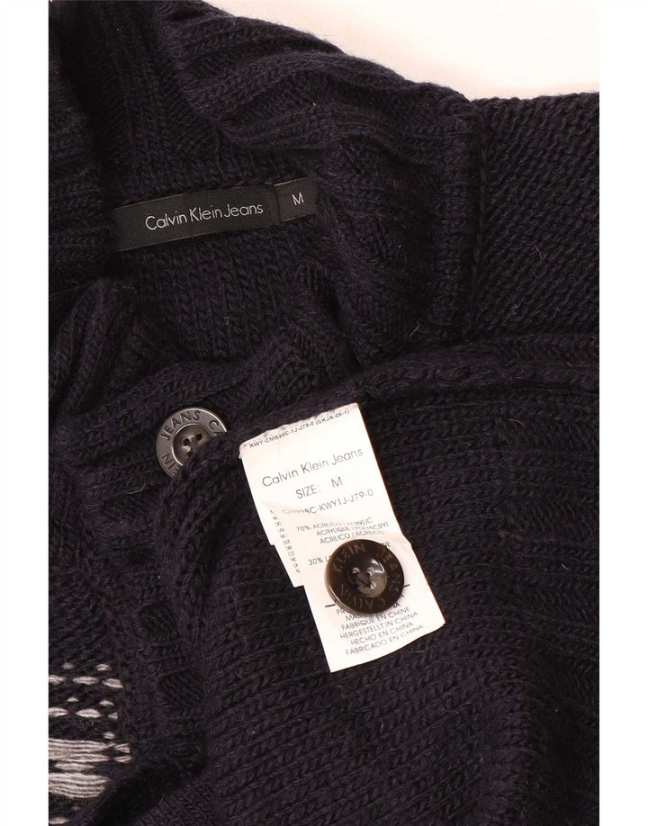 Calvin Klein Jeans Mens Button Neck Jumper Sweater Medium Navy Blue