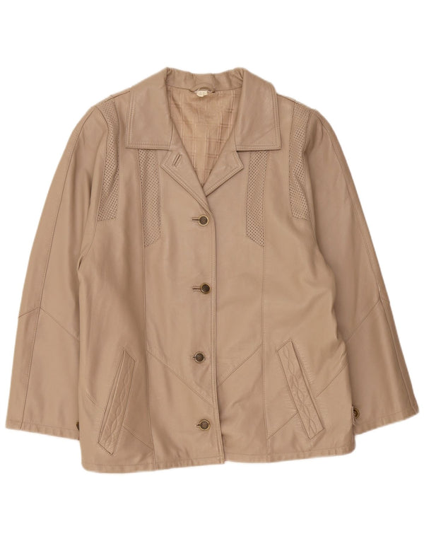 Chaqueta de cuero vintage para mujer Reino Unido 22 3XL Piel de cordero beige